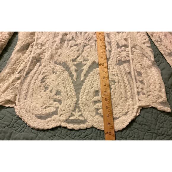 Simply Couture fairy Sheer Long Sleeve Floral Embroidered BohoTop, Womens L - Picture 9 of 10